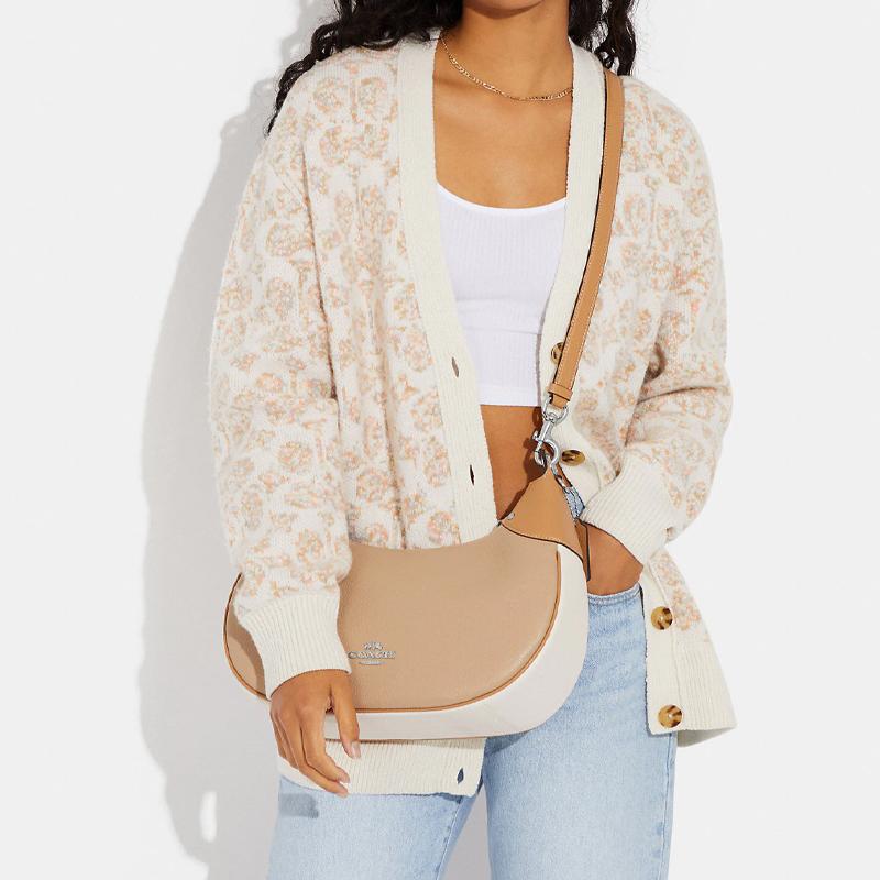 New COACH Mara Pebbled Leather Shoulder Bag, Crescent Bag, Handbag, Shoulder Bag Tubas Women's Khaki CH508-SVVFQ