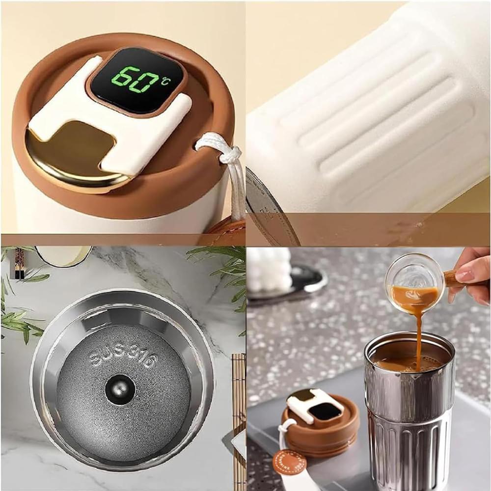 Kaffeetasse mit Temperaturanzeige, LED-Temperaturanzeige Kaffeetasse Edelstahl Thermoskanne, Intelligente Kaffeetasse mit Deckel