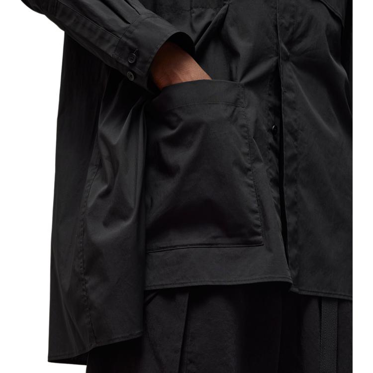 Y-3 Camisa de Color Sólido de un Solo Botón con Cuello Puntiagudo y Manga Larga Unisex Camisas Negro IR7111
