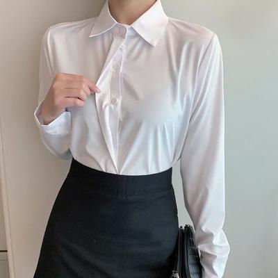New Women's Shirts Summer Korean Style Black White Office Ladies Shirt Casual Long Sleeve Turndown Collar Career Blouses
