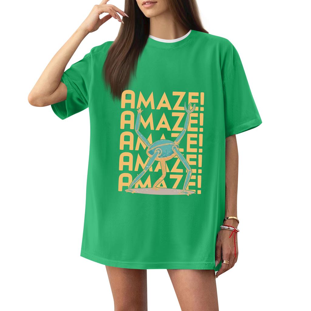 Women's Casual Printed T-Shirt Round Neck Pullover Short Sleeve Top