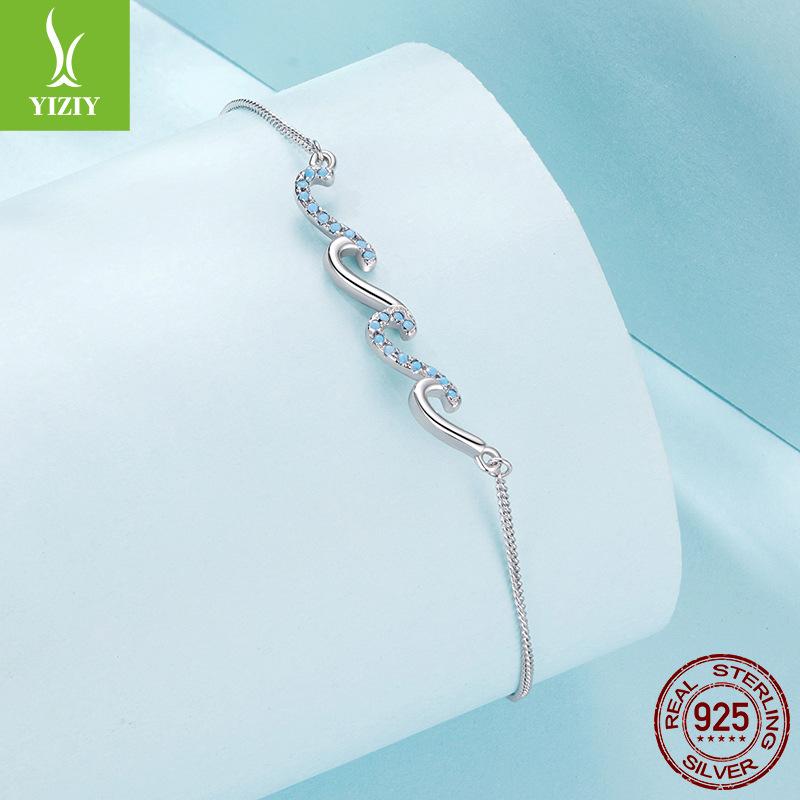 Summer Blue Wave Shape Anklet Creative Design Sense S925 Sterling Silver Anklet Jewelry