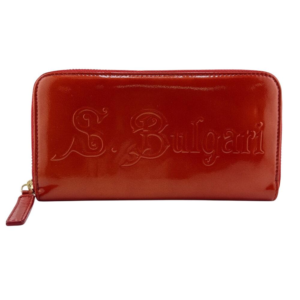 

BVLGARI Zip Around embossed logo leather Sotirio Purse Orange leather unisex Used