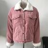 Women Winter Coat Thick Faux Fur Lined Parka Corduroy Bomber Jacket Cute Outwear Jackets