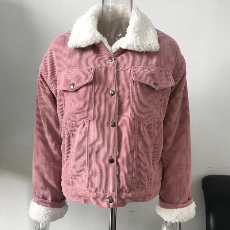 Women Winter Coat Thick Faux Fur Lined Parka Corduroy Bomber Jacket Cute Outwear Jackets