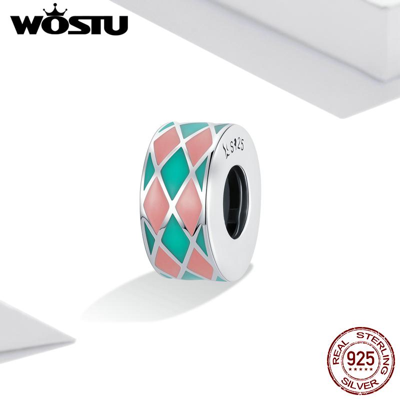 

WOSTU 925 стерлингового серебра бриллиант силиконовый спейсер шарм бисера кулон подходит для оригинального браслета ожерелье для женщин ювелирные изделия