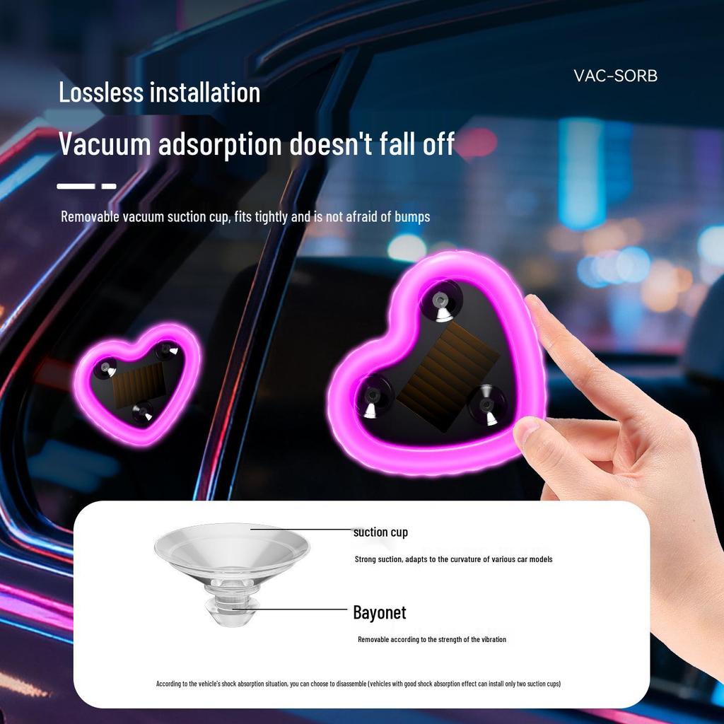 Solar-Powered LED Heart Window Light for Car Interior