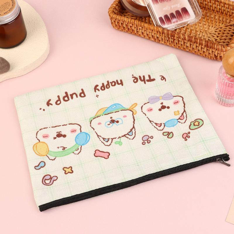 Happy Puppy Cosmetic Bag Lovely Cartoon Little Dog Makeup Storage Bag Travel Toiletry Bag Large Capacity Canvas Storage Pouch