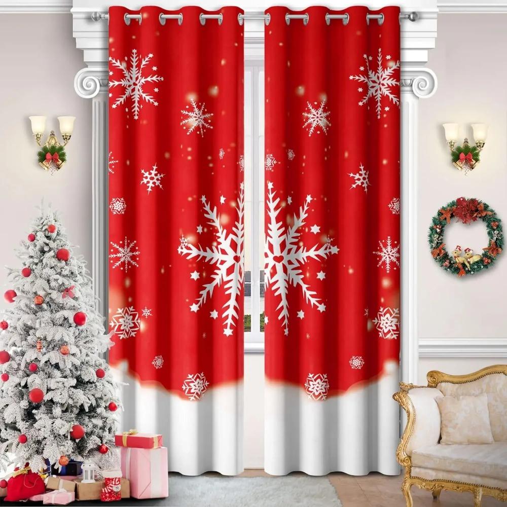 2PCS Digital Printing Christmas Curtain Snowman Xmas Tree Small Window Curtain Bedroom Polyester Curtain For Living Room