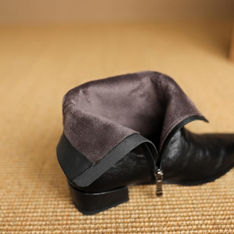 Fashion New Autumn/winter Genuine Leather Women Boot Square Toe Shoes for Women Fashion Boots Low Heels Short Boots Black Boots Handmade
