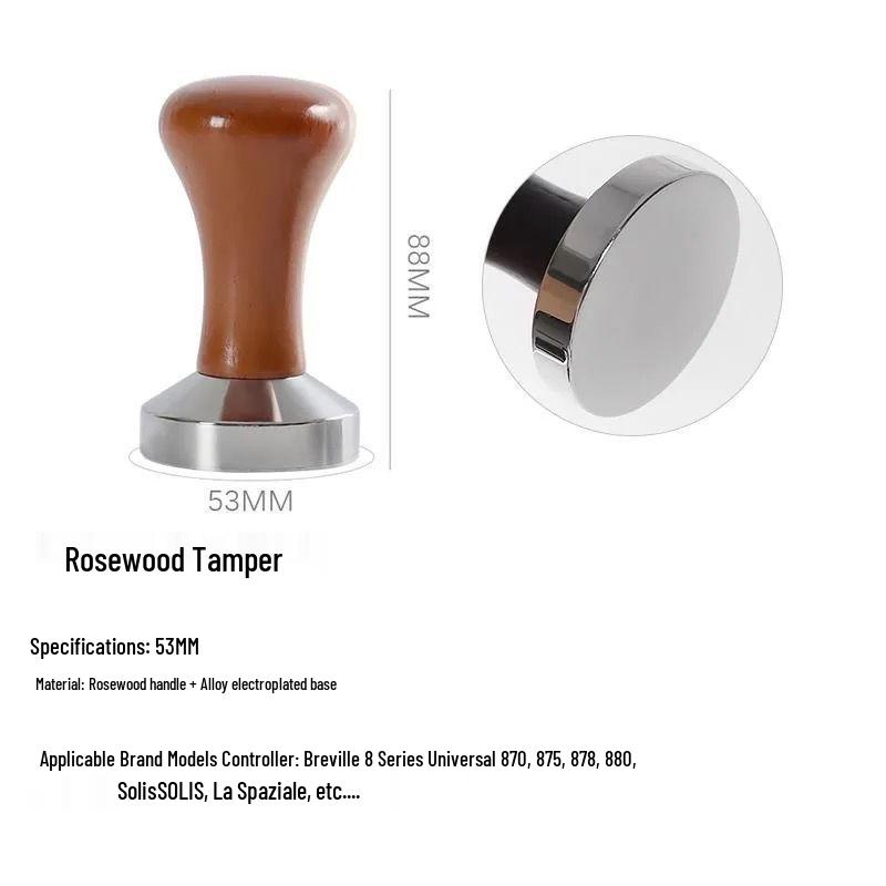 Solid Wood Coffee Tamper Set (51/53/58mm) for Italian Coffee Machines - Includes Tamper and Distribution Hammer.