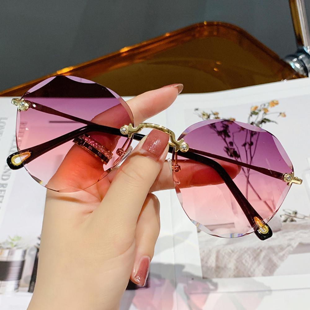 Internet celebrity street shot new polygonal sunglasses women's big face thin marine sunglasses rimless trimmed sunglasses