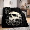 1pc Skull Flowers Lightweight Flannel Blanket, Comfortable and Warm Blanket, for Office and Camping Sofa Bed, Livingroom113