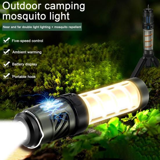 Outdoor Camping Light with Tripod Repellent Tablets 5 Modes Adjustable USB Rechargeable Multifunction LED Flashlight Lantern Tent Hanging Lamp