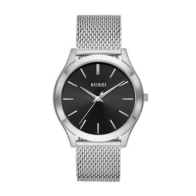 Orologio da uomo BUREI Analogico al Quarzo con Cinturino in Rete Milanese Acciaio Inossidabile, Impermeabile, Popolare, Sottile, Semplice, Elegante, Business, Casual, Stile, (Nero, Argento,
