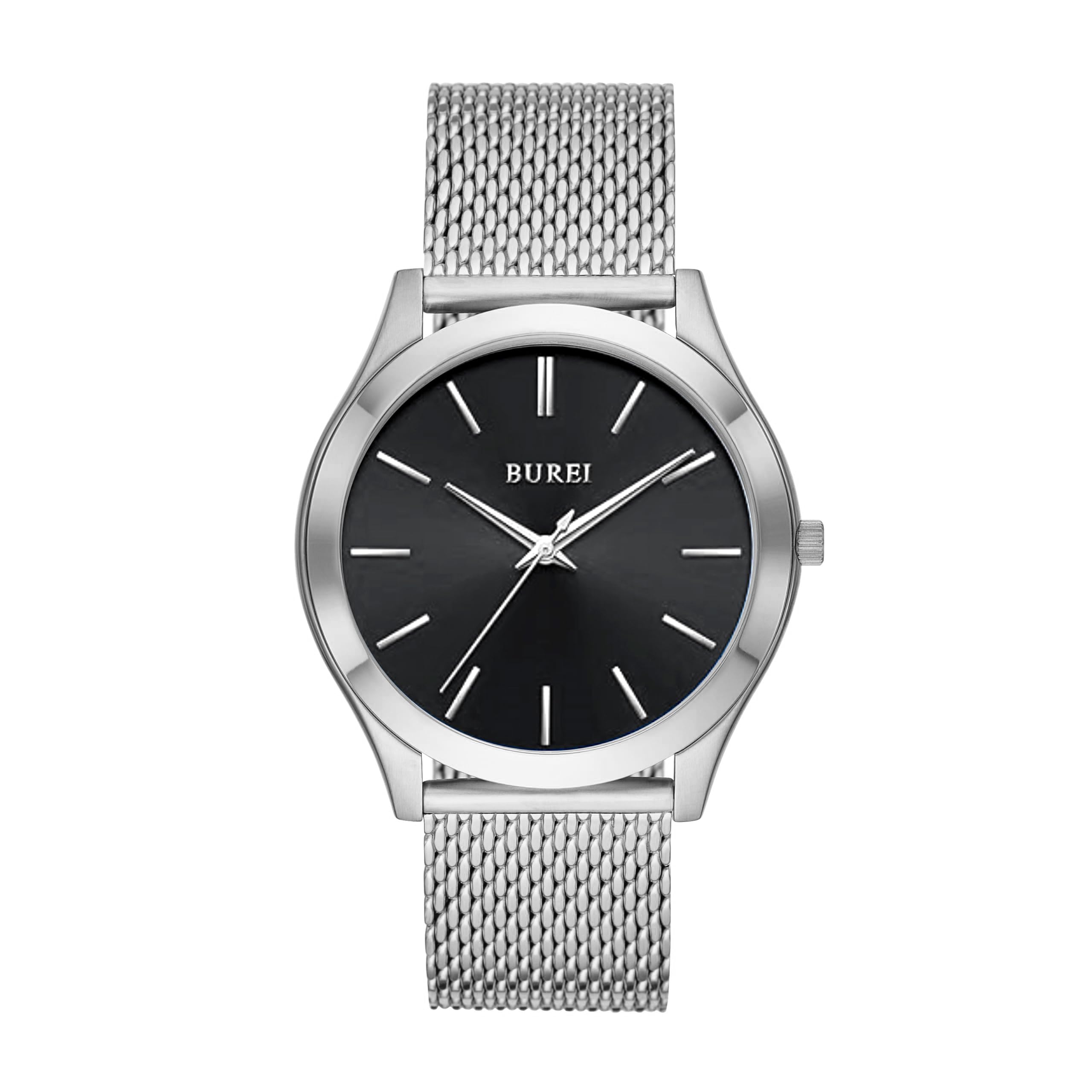 

BUREI Analog Quartz Milanese Mesh Watch Men s Watch, Waterproof, Silver, Strap, Popular, Slim, Simple, Black, Stylish, Business, Casual, Men s чёрный
