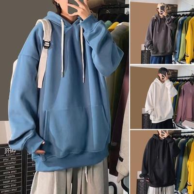 Pánská podzimní zimní mikina s velkou přední kapsou na jednobarevnou šňůrku