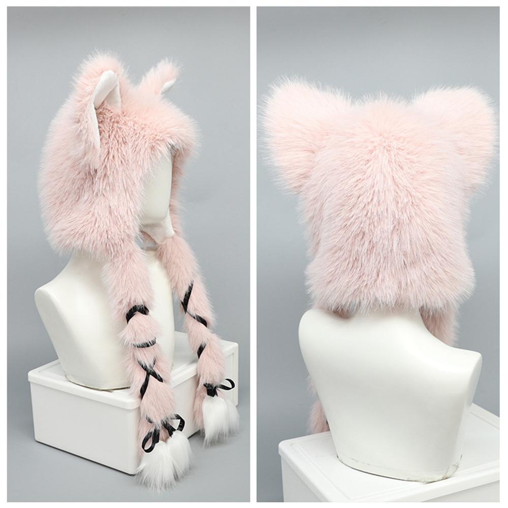 Fursuit Fur Plush Warm Hat Fluffy Costume Party Hat Outdoor Cat Ears Headwear