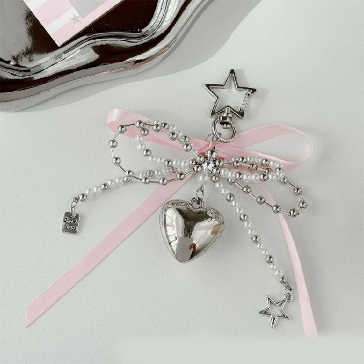 Fashionable Bows Tie Ribbon Keychain Imitation Pearls Beaded Bowknot Keyring Colorful Butterfly Knot Key Chain Ornament