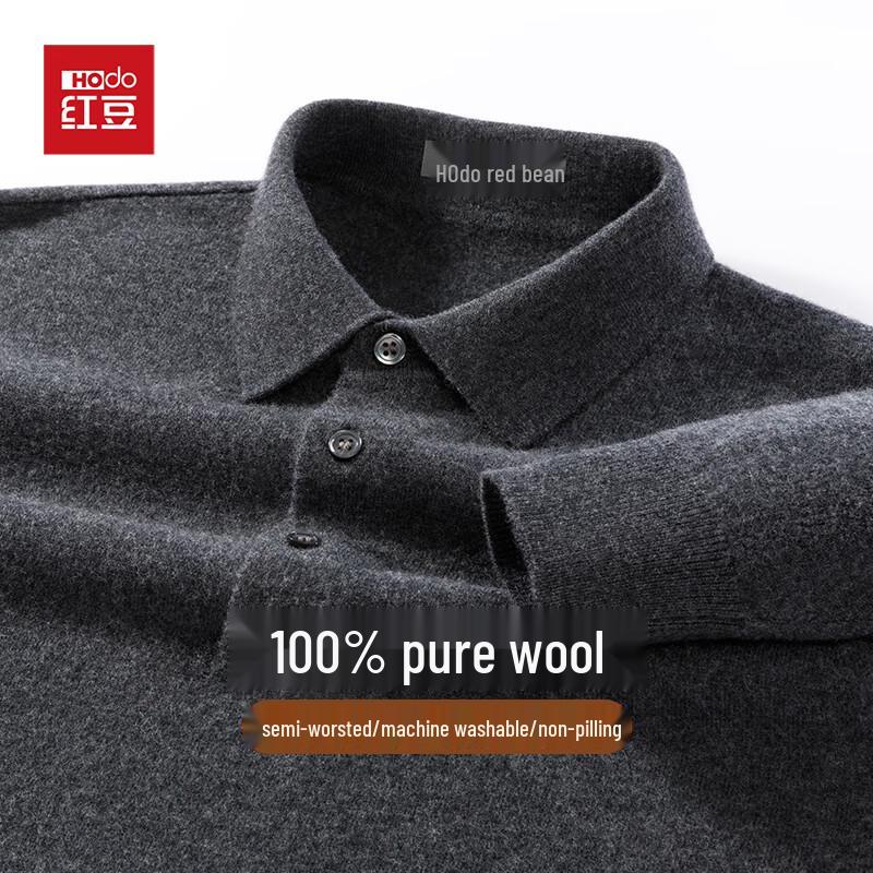 Hodo Men's 100% Pure Wool Machine Washable Polo Sweater