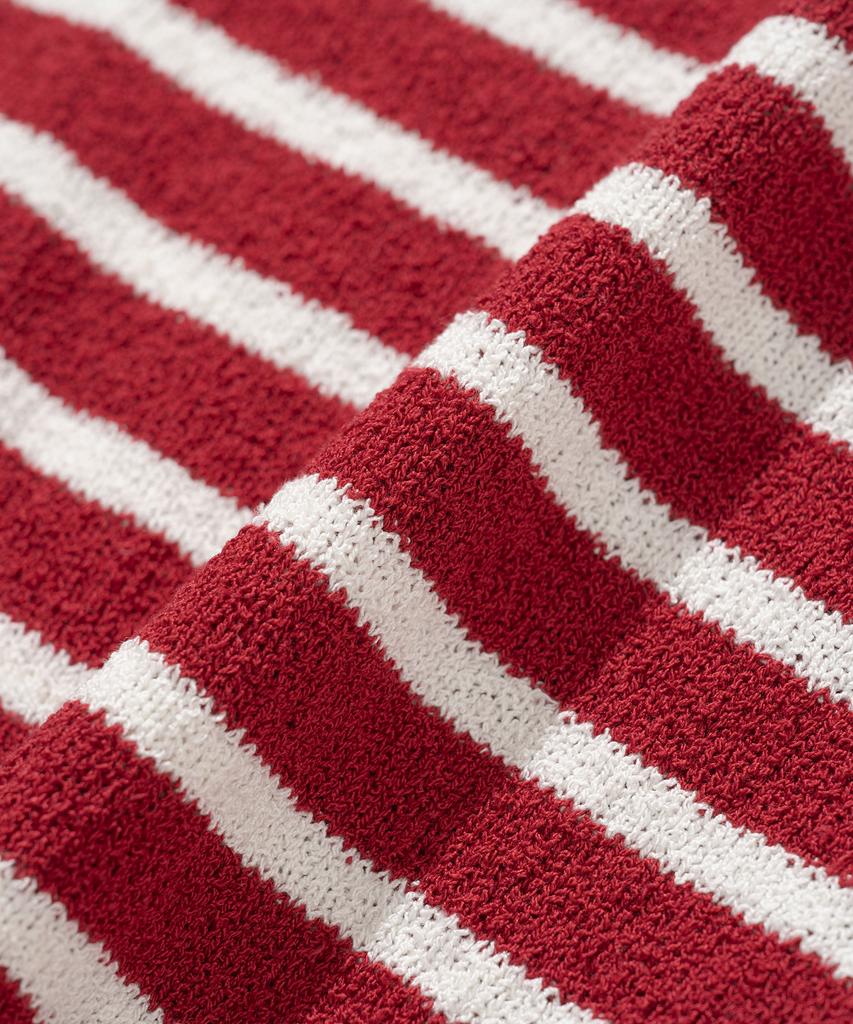 KNITTED (W) Boucle Stripe Collar Knit Red