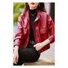 Red Short Soft Leather Jacket for Women Spring Autumn Loose Fit Casual Coat Petite Size