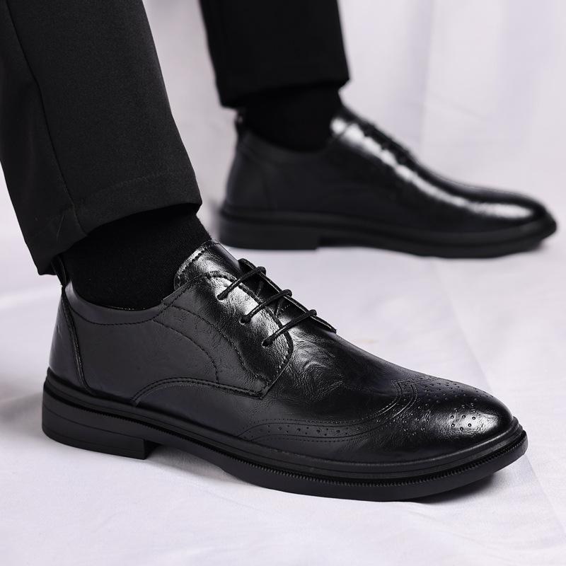2025 New Spring Men's Shoes Business Casual British Block Leather Shoes Men's Wedding Shoes Douyin Live