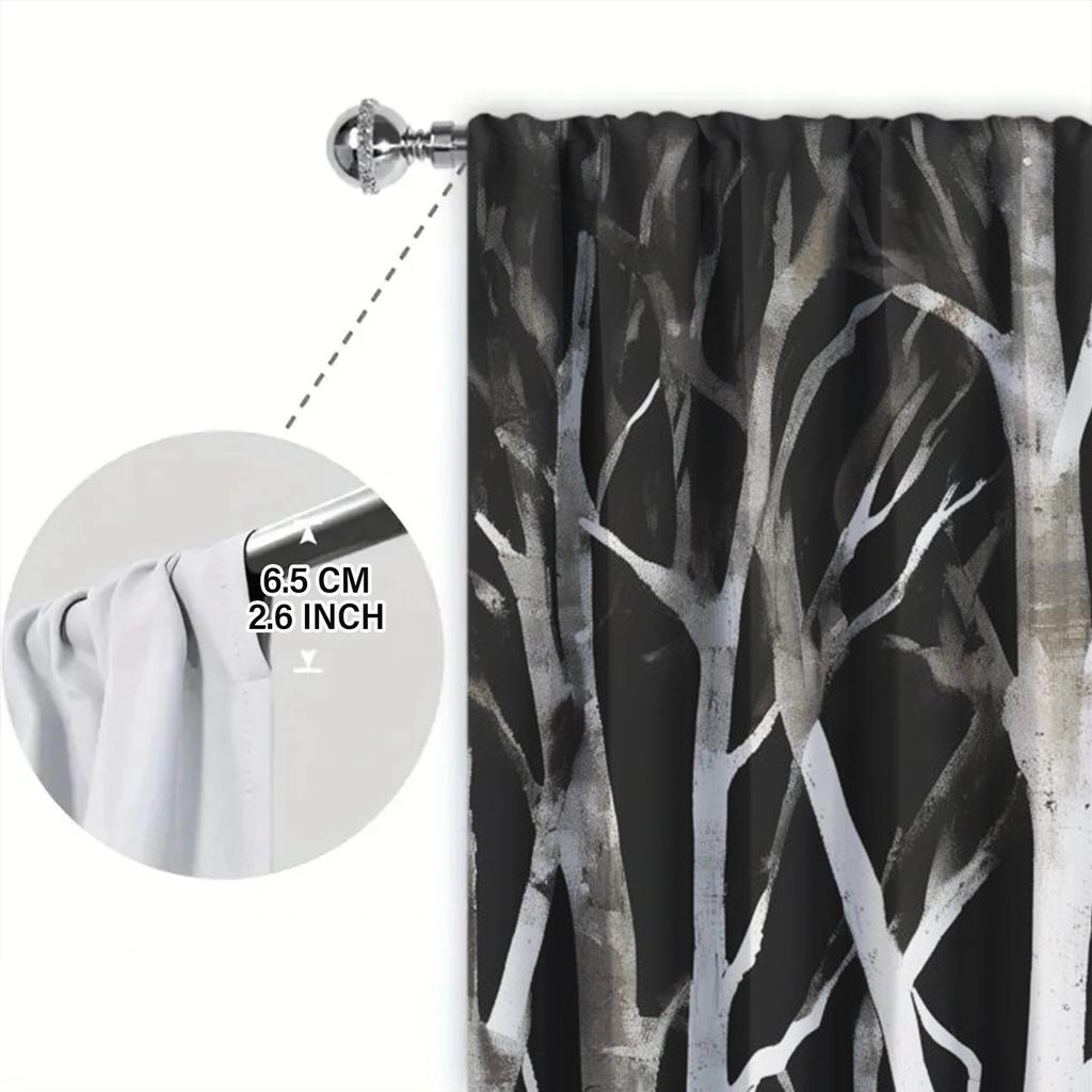 2 szt. Zasłona z nadrukiem wzoru brzozy srebrnej do dekoracji domu - Kieszeń na karnisz, dekoracja okienna do sypialni, biura, kuchni, salonu