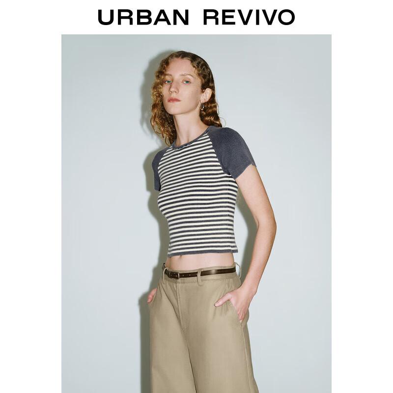 

Женский полосатый трикотажный топ с рубчиком, реглан, с коротким рукавом XS