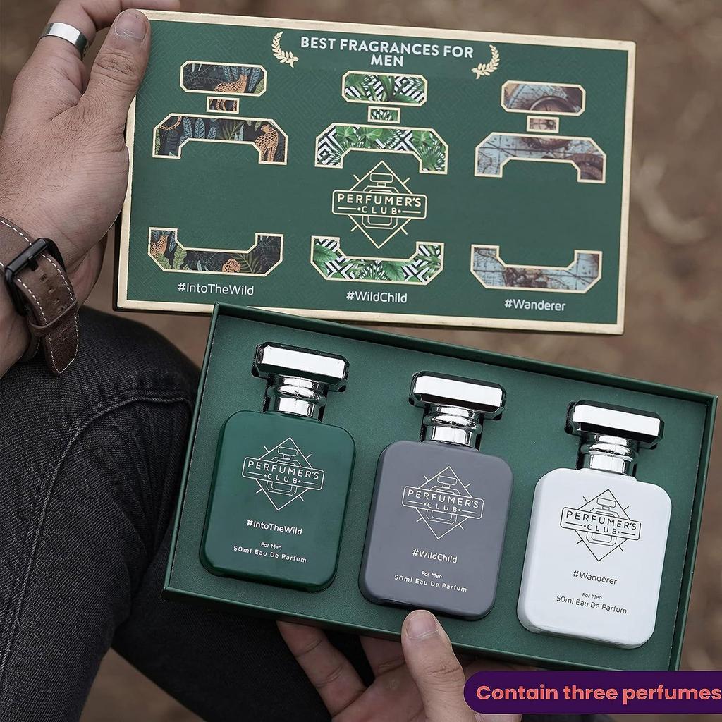 Perfumer's Club"Best Fragrance for Men" Gift Set of 3(Into The Wild + Wild Child + Wanderer) Upto 24 Hrs Lasting (Eau De Parfum), Best Gift for Men