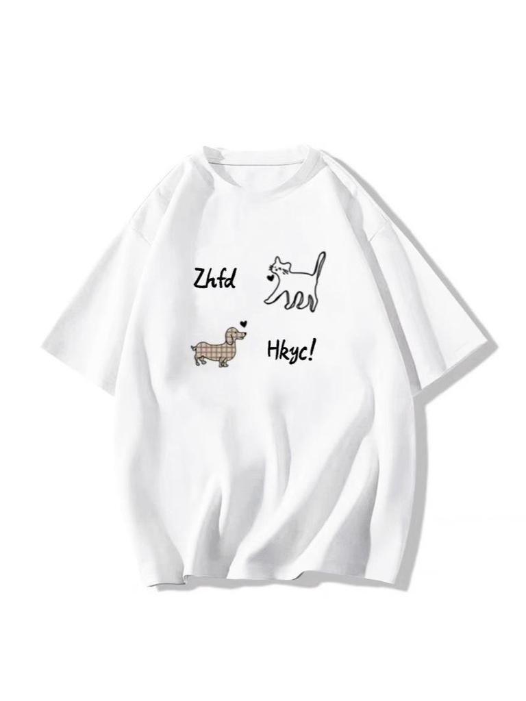 Chic White Short Sleeve Women's T-Shirt with American Print Design