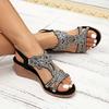 Zářivé pohodlí | Dámské klínkové sandály s kamínky v bohémském stylu, platformový podpatek s otevřenou špičkou a elastickým páskem, plážové sandály