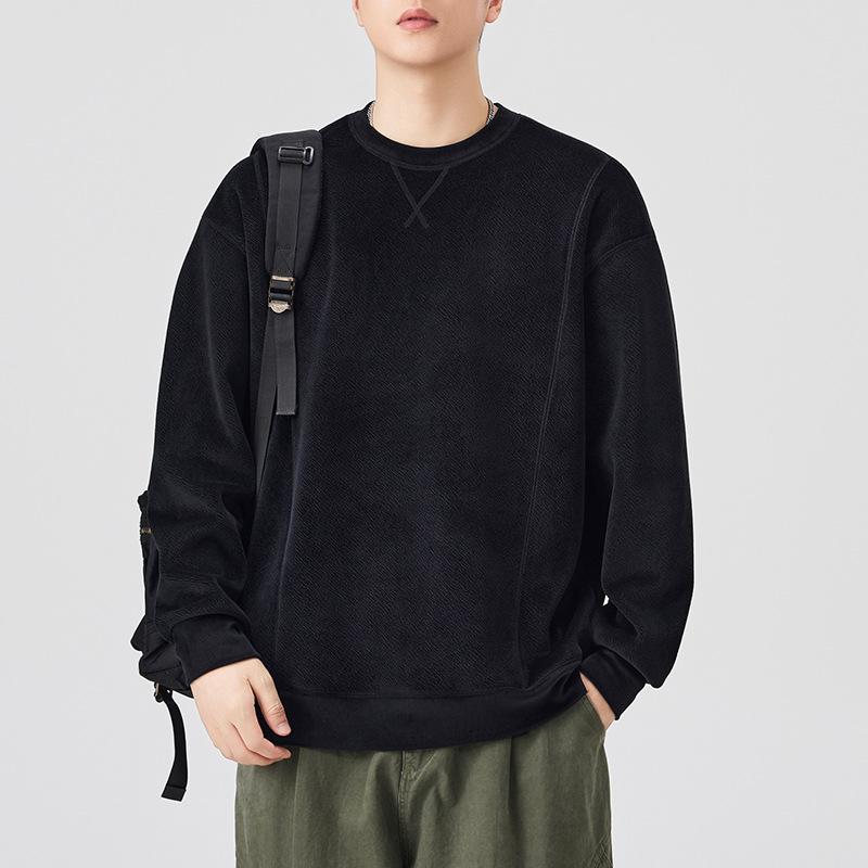 

Осень и Зима Новый Свитер с Круглым Вырезом Мужской Простой Однотонный Приятный к Коже и Удобный с Длинным Рукавом Базовый Свитшот 4XL чёрный