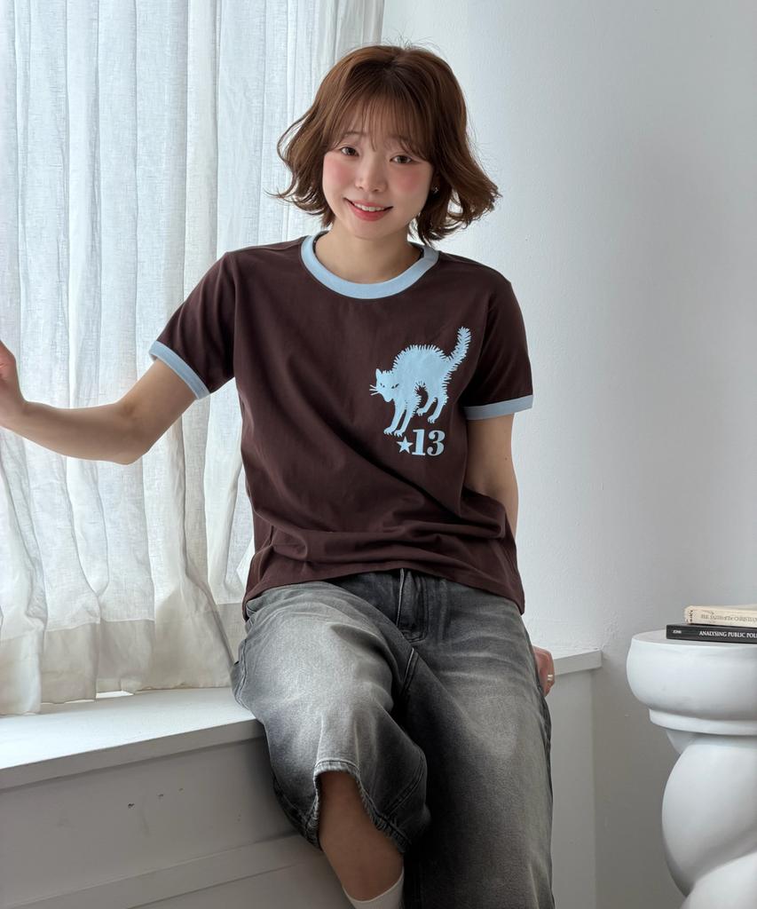 AMOU 13 Cat Half T-Shirts Brown