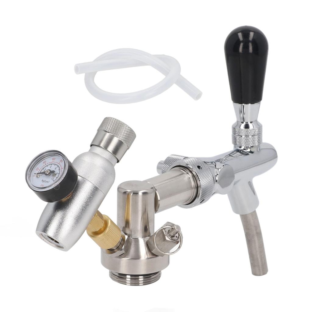 Beer Keg Dispenser Silver Stainless Steel Odorless Regulator Pressure Gauge Beer Keg Accessory Kit