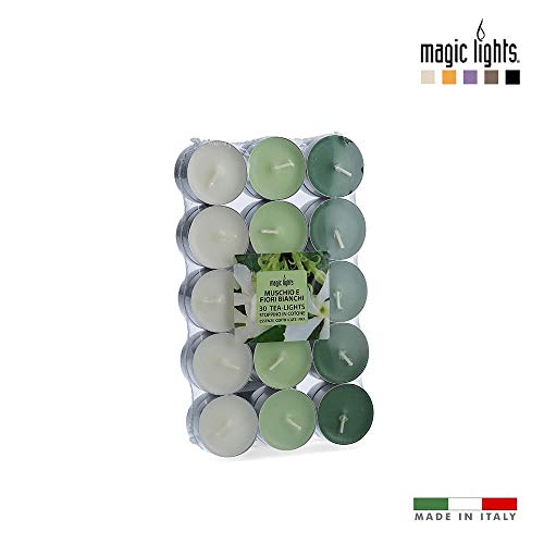 pack 30 unid. velas con aroma musk-flores blancas 3,7cm magic lights