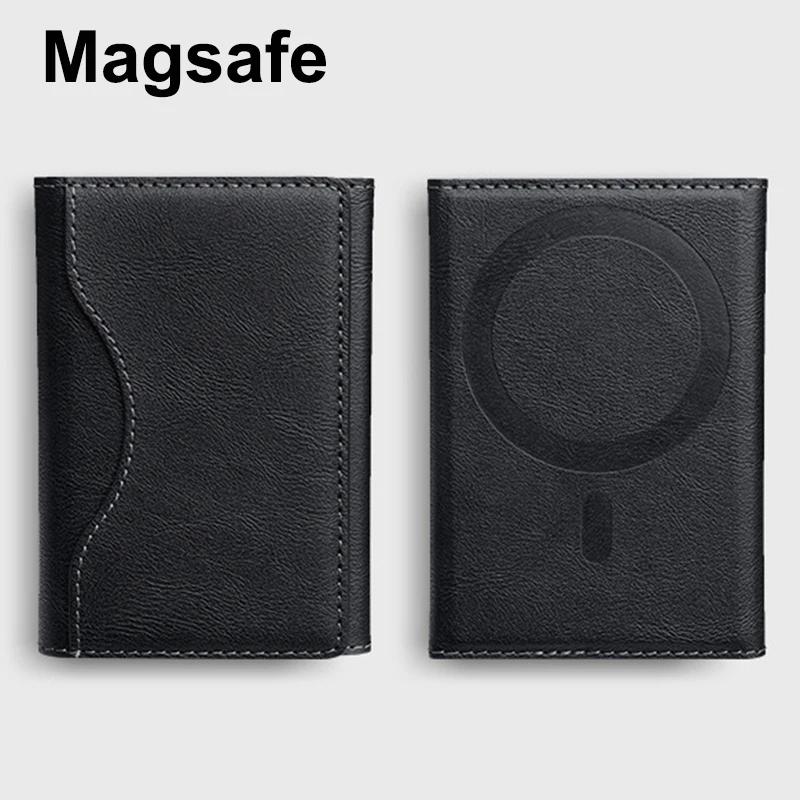 Men Magsafe Card Holder Unisex PU Leather Magnetic Cardholder Card Bag Wallet for Apple for Phone 16 15 14 13 12 Pro Max Mini