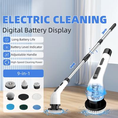 9 v 1 Multifunkční elektrický čisticí kartáč LED displej Elektrický rotační čistič Ruční podlahový výkonný čisticí nástroj