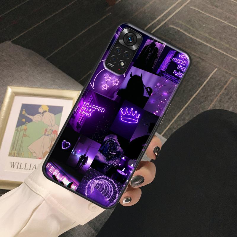 Purple Colour Neon Light Case For Redmi Note 12 Pro 8 9 10 11 Pro Note 12S 11S 10S 9S 8T Redmi 12C 10C 10A 9C Cover