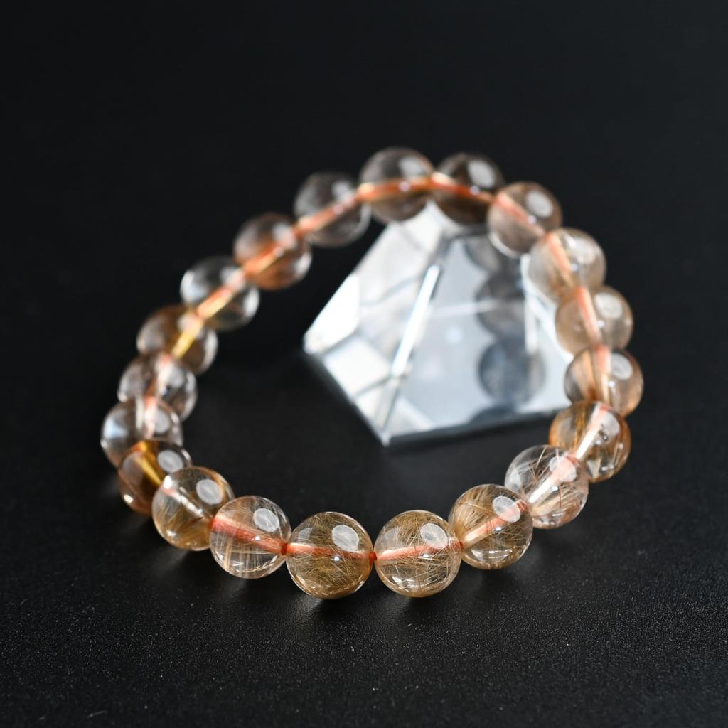 Eigado Rutilated Quartz 10mm 16cm Wrist Limited Natural Power Prayer Good Luck Feng Shui Bracelet, Stone, Circumference, One-of-a-Kind, Edition,