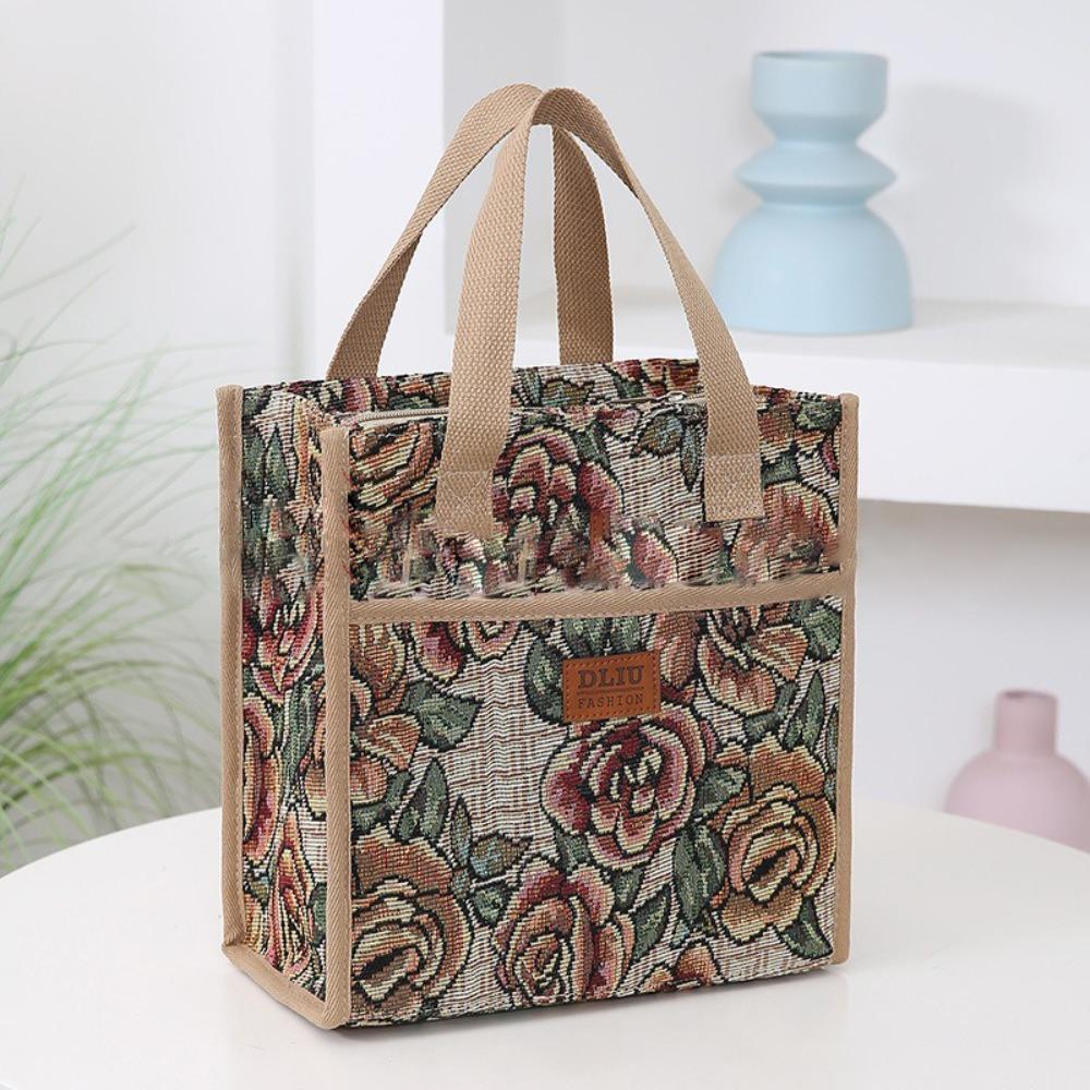

2025 Thickened Floral Print Lunch Bag Waterproof Thermal Lunch Bag Portable Large Capacity Insulation Bag хаки