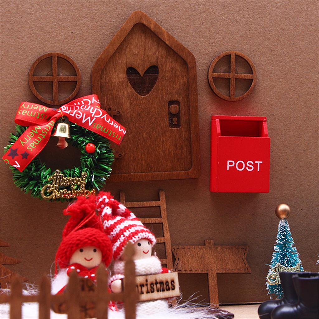 1 Set 1:12 Dollhouse Miniature Christmas Decor Fairy Door Elf Fence Tree Model DollHouse Accessories Kids Role Play Toy