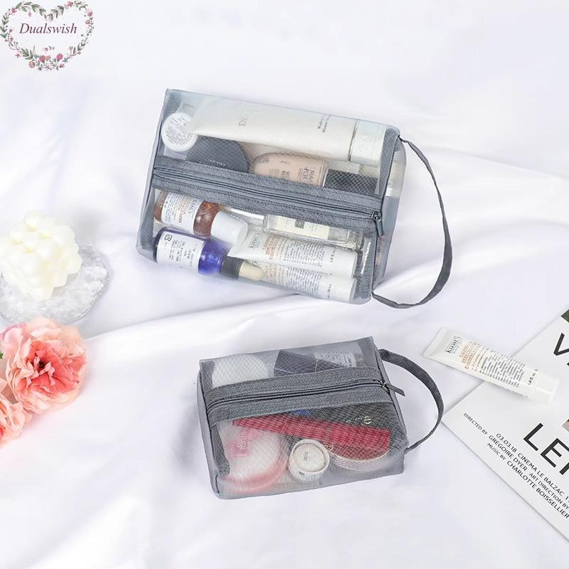 Transparent Mesh Cosmetic Bag Makeup Bag Travel Zipper Toiletry Bag Large Capacity Portable Handbag Storage Washbag