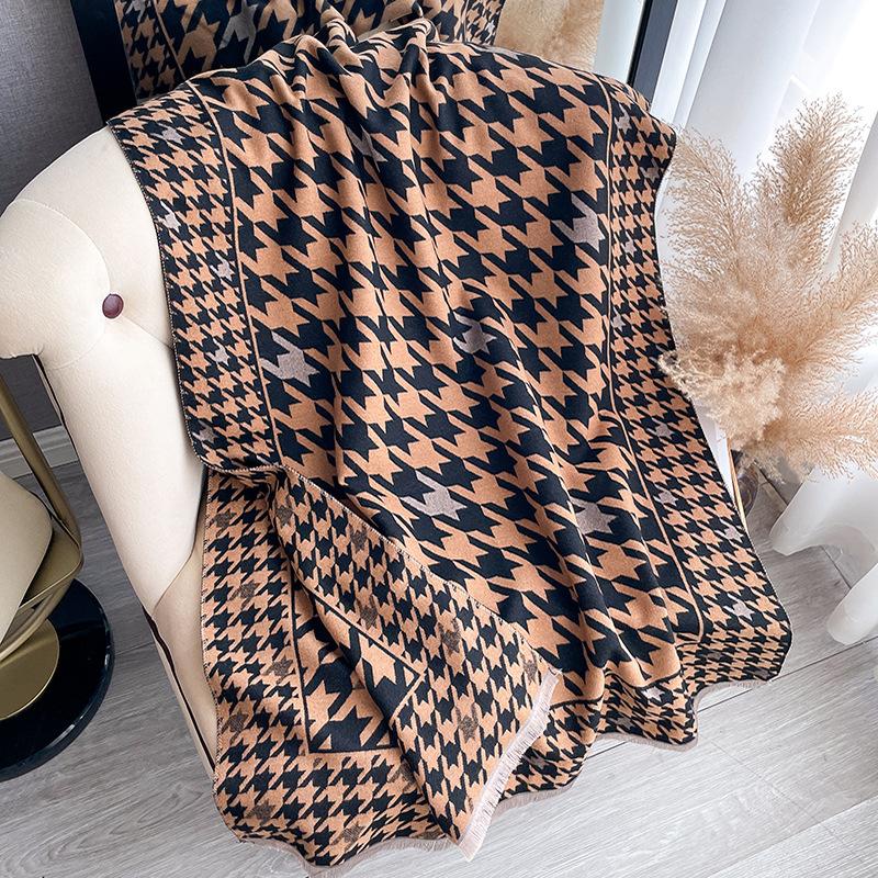 Qiandongge Printing Contrasting Colors, Double-Sided Imitation Cashmere Scarf, Winter High-End Warm Shawl