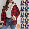 Sweat à capuche décontracté zippé imprimé carreaux pour femme Automne 2025 - Style européen et américain