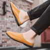 Half Drag Casual Sandals Shoes Summer Genuine Leather Men Half Slipper Breathable Slip On Loafers Comfortable Lazy Driving Shoes