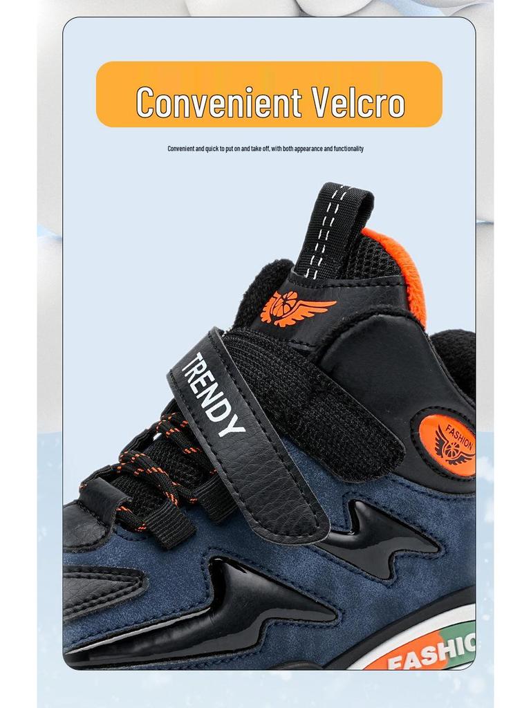 2025 Autumn/Winter Boys' Cotton Sports Shoes - Warm Velvet Lined, Medium/Large Button Design