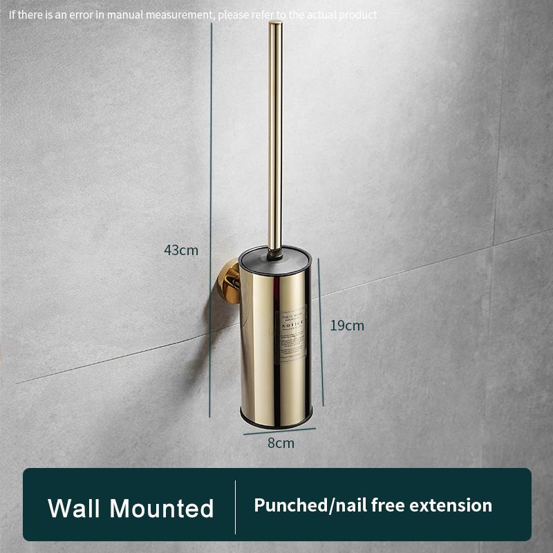 Modern Wall Hung Mounted 304 Stainless Steel Golden Round Toilet Brush Holder Set Gold Black Gun Grey Chrome