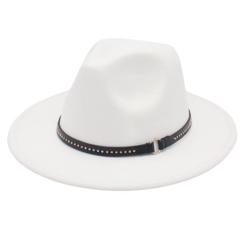 European And American Style Big-Brimmed Top Hat, Metal Ring, Rivet, Belt Accessories, Felt Hat, Light Top Fedora Hat, Foreign Trade Monochrome Hat