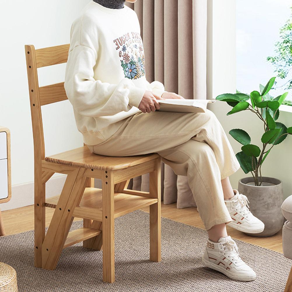 4-stufiger Klappstuhl aus Massivholz, multifunktional umwandelbar, Holzleiter, klappbarer Tritthocker für Innenbereich, Wohnzimmer, Schlafzimmer